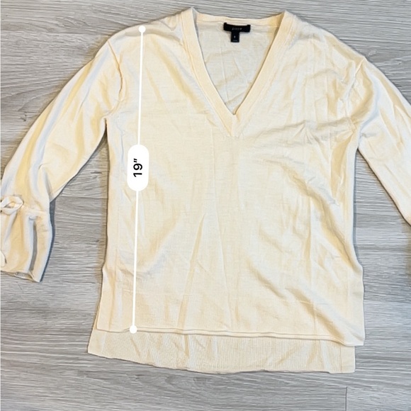 J. Crew Women's Cream Merino Wool V-Neck Sweater with Tie Sleeve - Small - Picture 7 of 8